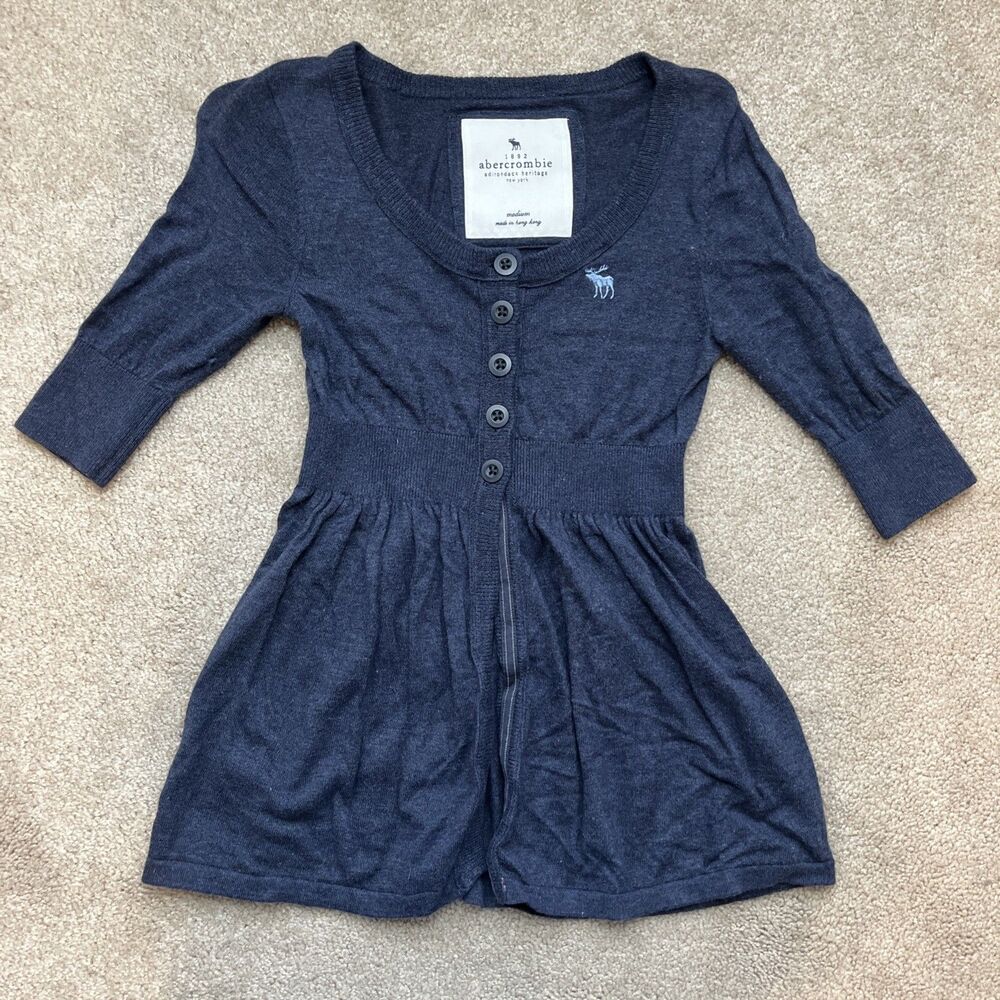 Vintage Abercrombie Babydoll Sweater Girls Medium Bella Swan Blue Henley Y2K 90s